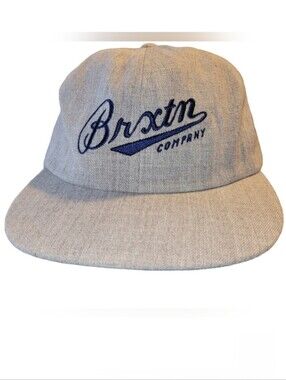 Brixton Fenway Heather Gray 6 Panel Hat Leather Strapback Navy Script Writing OS